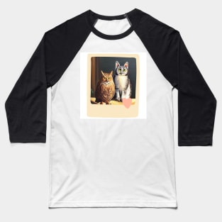 A Cat and An Owl Funny Pet Owner Love Frame Baseball T-Shirt